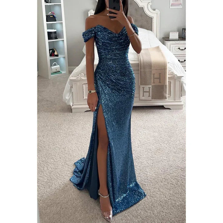 Abendkleid Damen Bodenlang mit eleganten Strassverzierungen