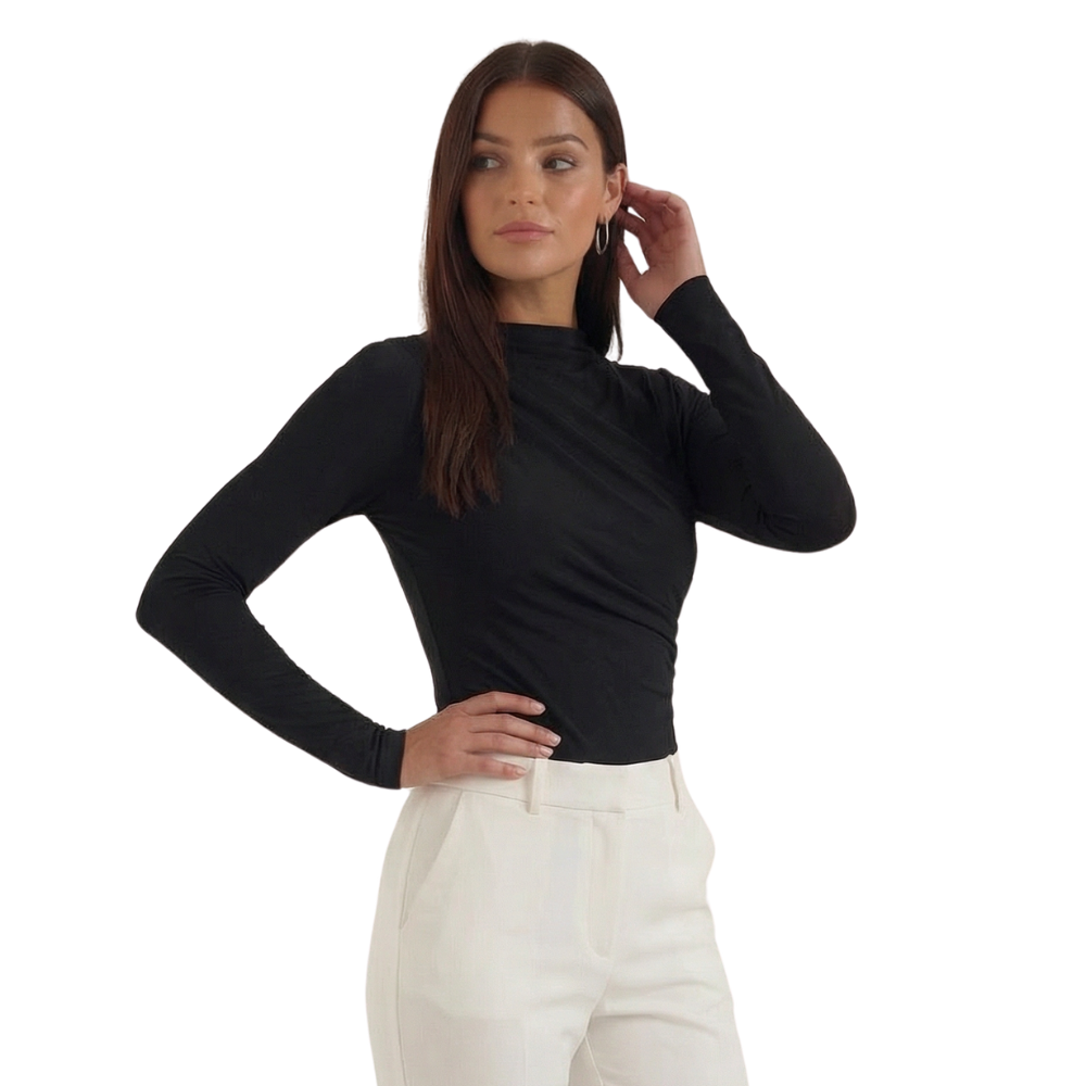 Body Damen Langarm figurbetont mit Raffung