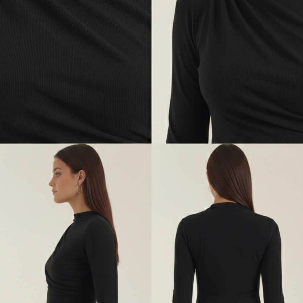 Body Damen Langarm figurbetont mit Raffung