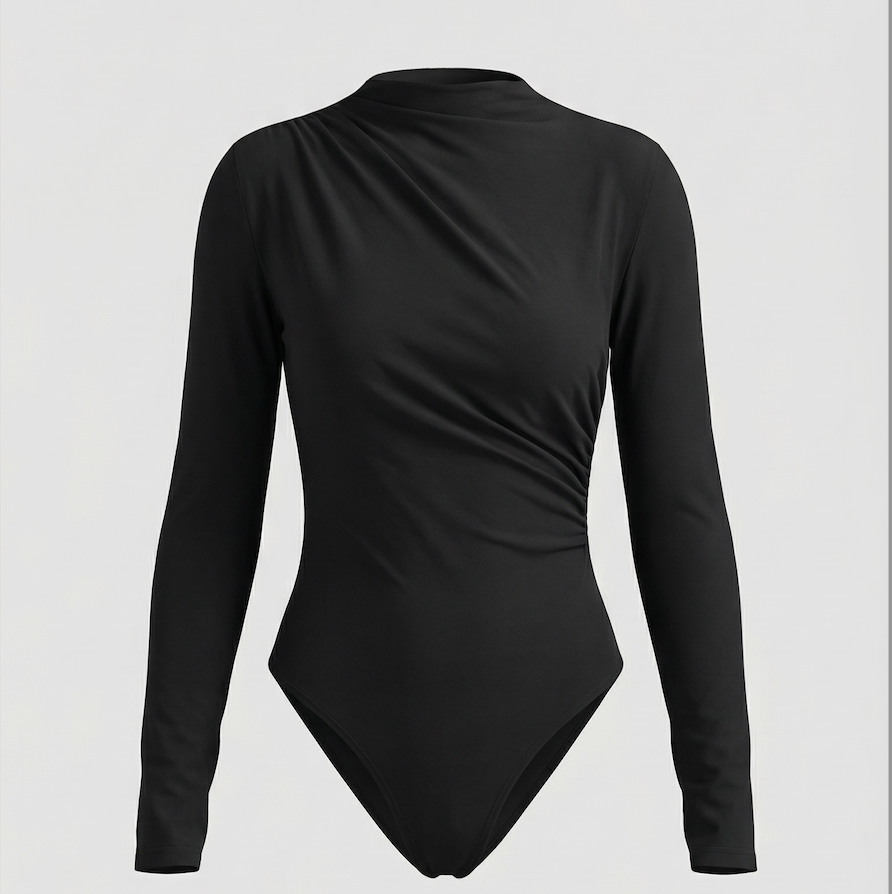 Body Damen Langarm figurbetont mit Raffung