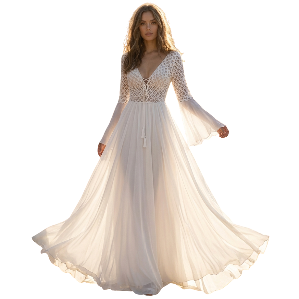 Damen Maxikleid Lange Ärmel A-Linie Fließende Silhouette