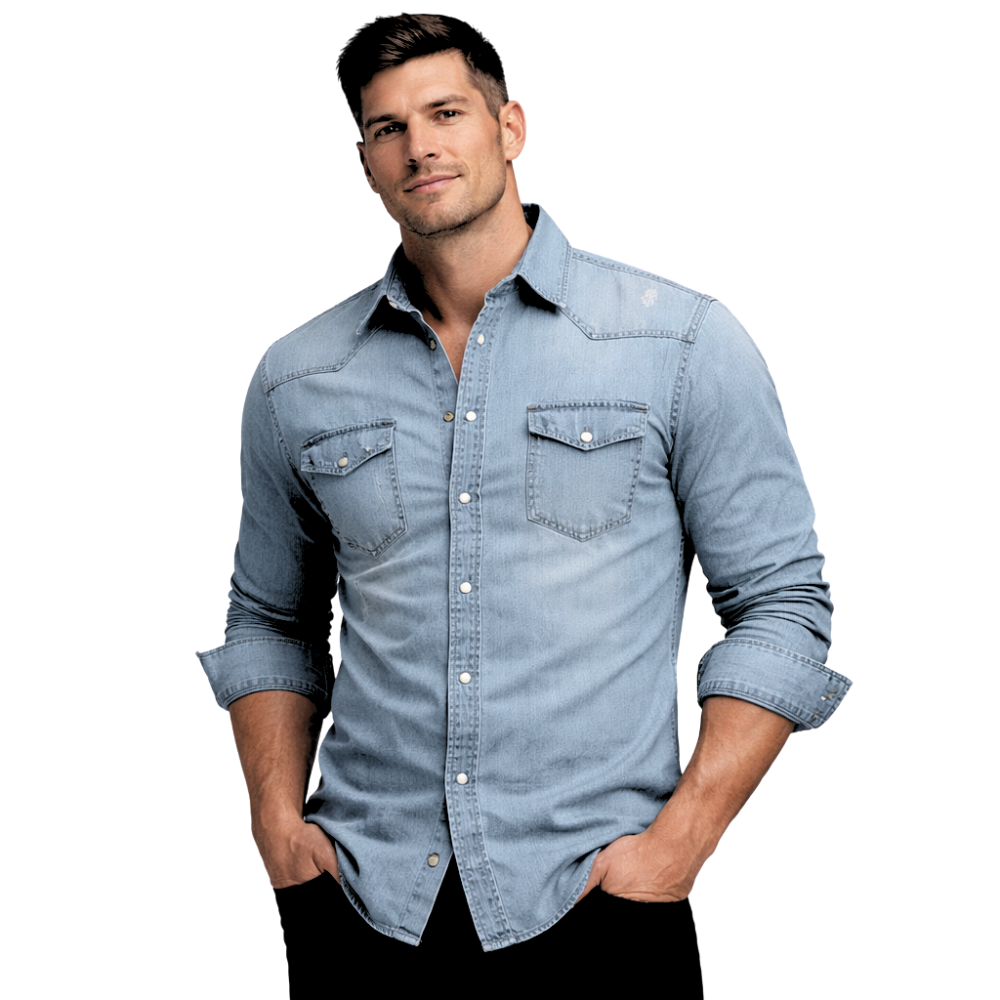 Herren Langarmhemd Schmale Passform Mit Taschen