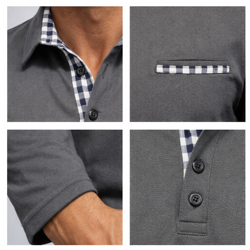 Herren Poloshirt Langarm mit Knopfleiste