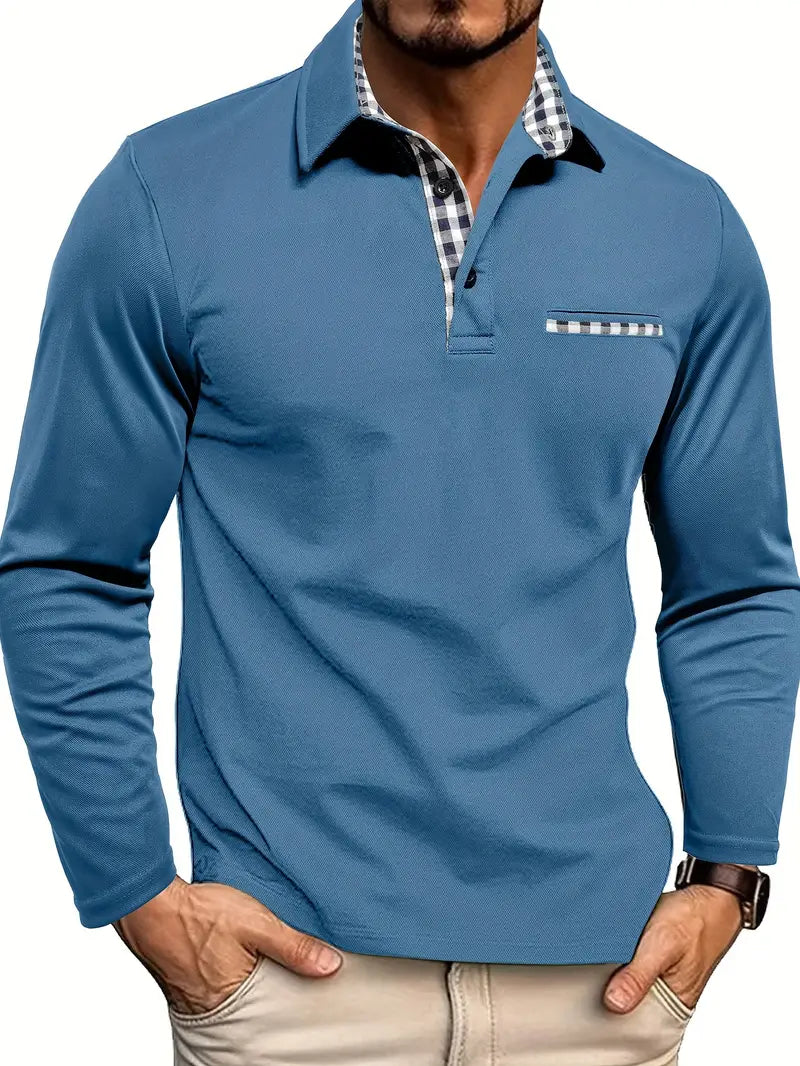 Herren Poloshirt Langarm mit Knopfleiste