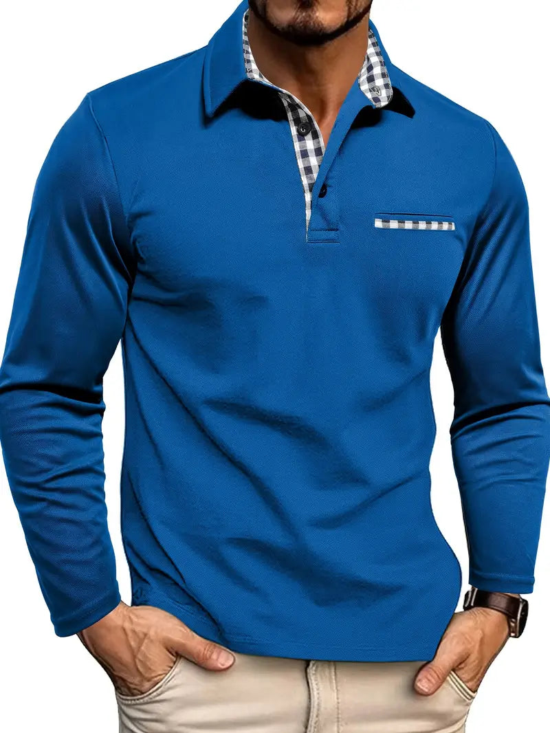 Herren Poloshirt Langarm mit Knopfleiste