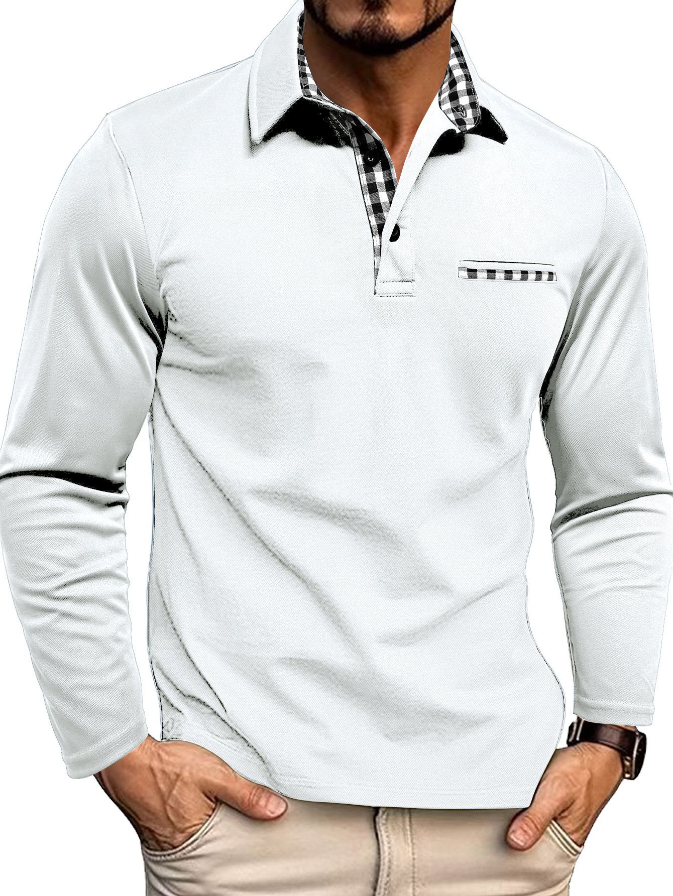 Herren Poloshirt Langarm mit Knopfleiste