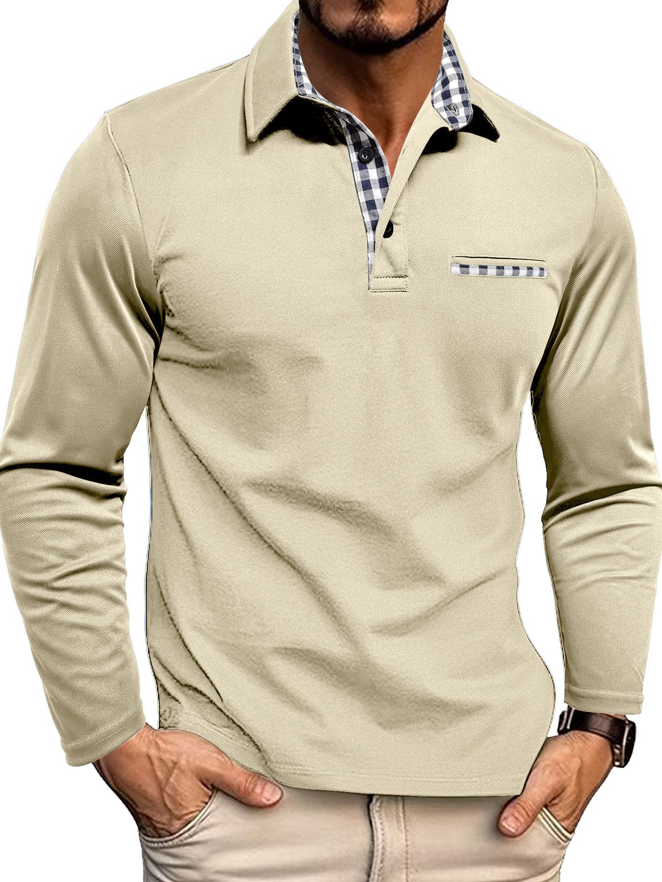 Herren Poloshirt Langarm mit Knopfleiste