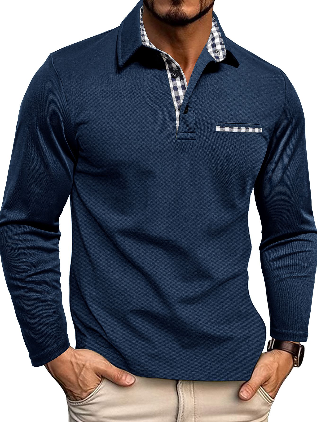 Herren Poloshirt Langarm mit Knopfleiste