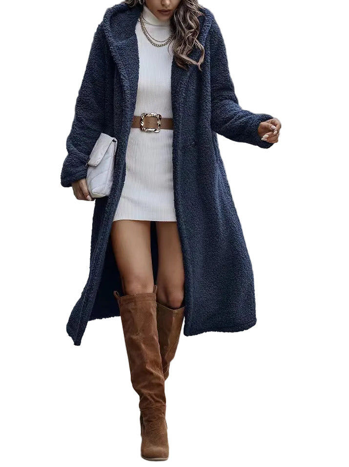 Mantel Damen Mit Kapuze und lockerer Passform Lange Silhouette