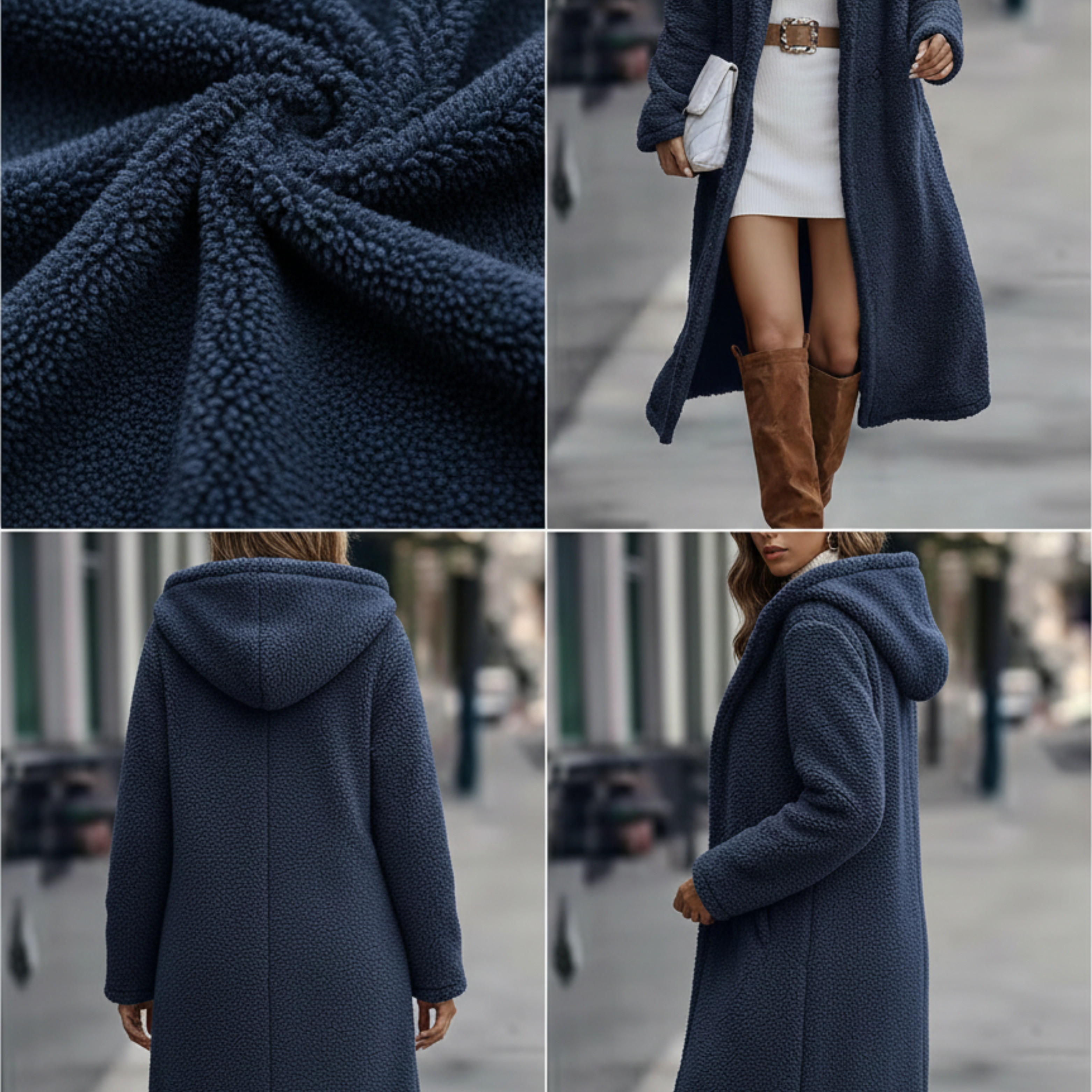 Mantel Damen Mit Kapuze und lockerer Passform Lange Silhouette