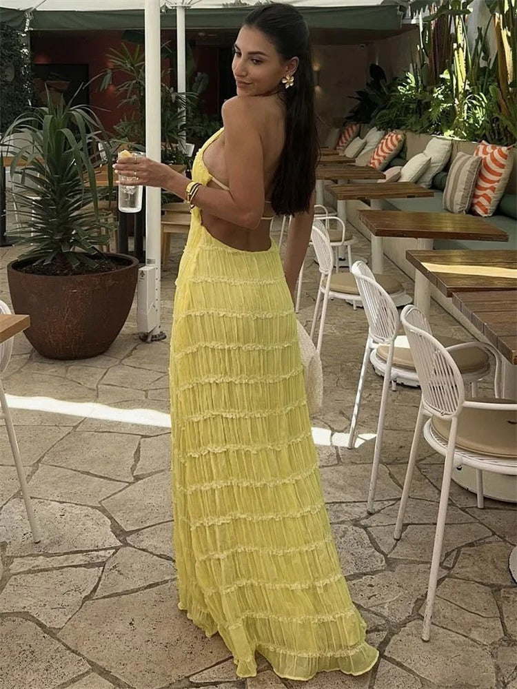 Maxikleid Damen Neckholder Offener Rücken Eleganter Stil