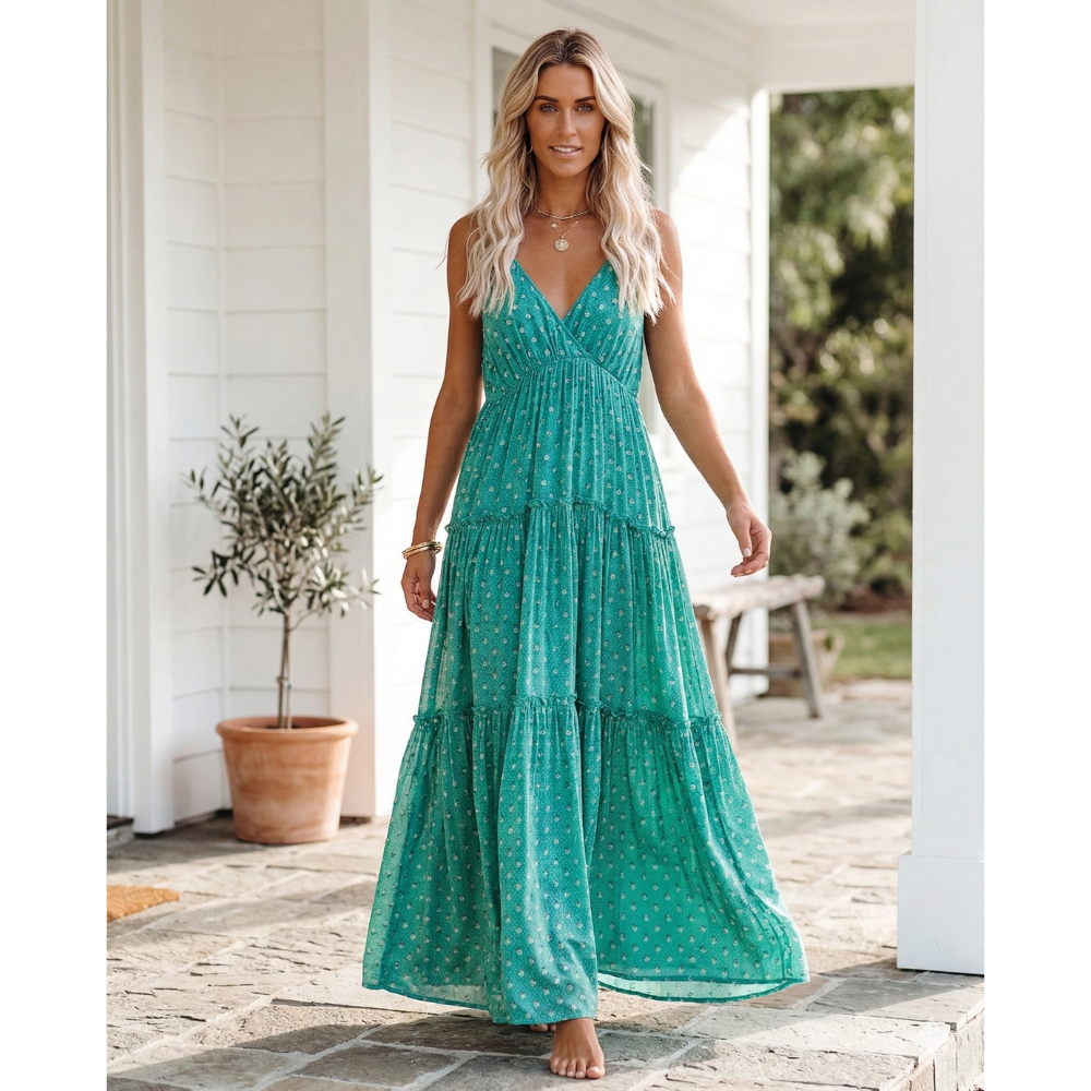Maxikleid Damen Ärmellos Gerader Schnitt Sommer Stil