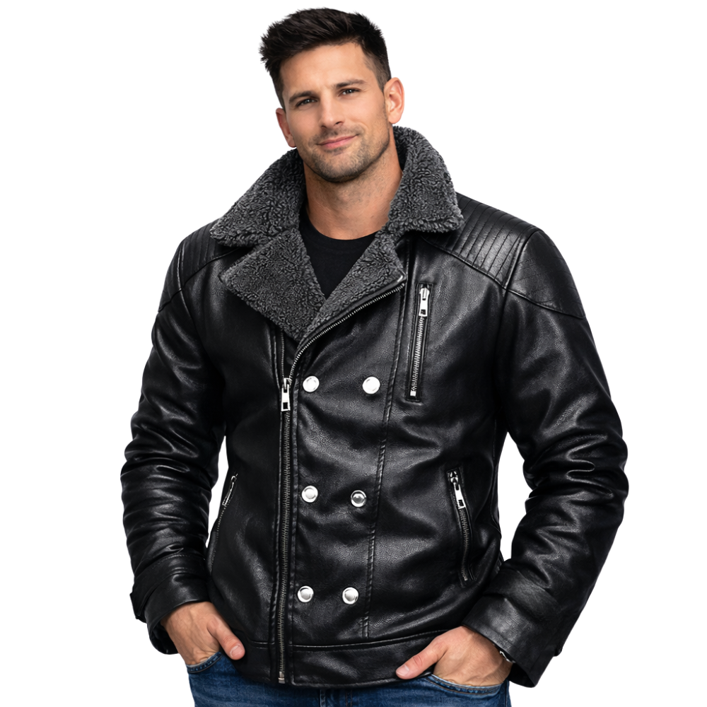 Motorradjacke Herren mit Reißverschluss klassische Biker-Optik