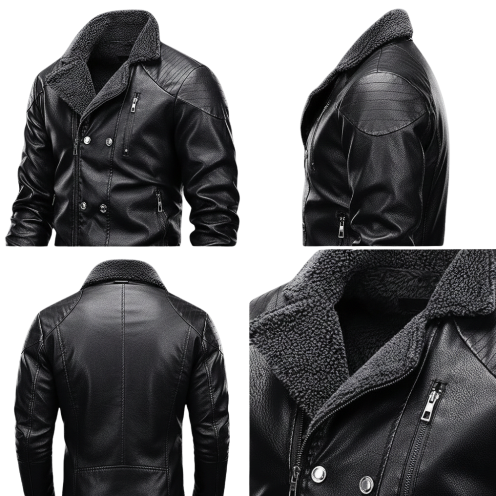 Motorradjacke Herren mit Reißverschluss klassische Biker-Optik