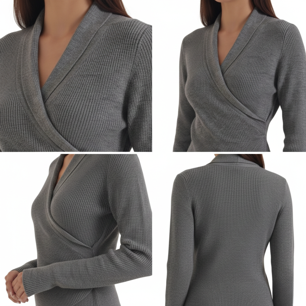 Pullover Damen mit Wickelausschnitt und Kragen