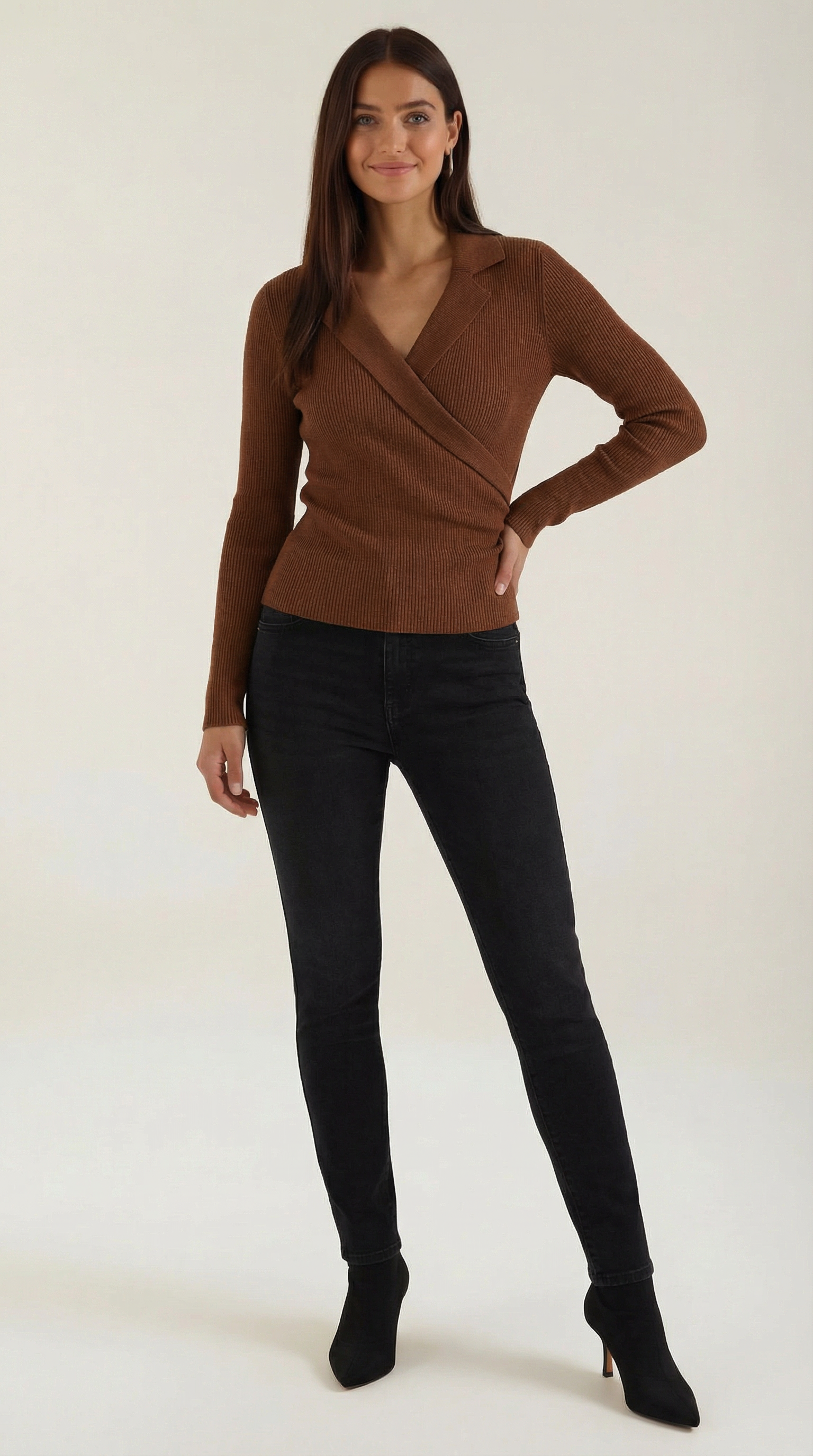 Pullover Damen mit Wickelausschnitt und Kragen