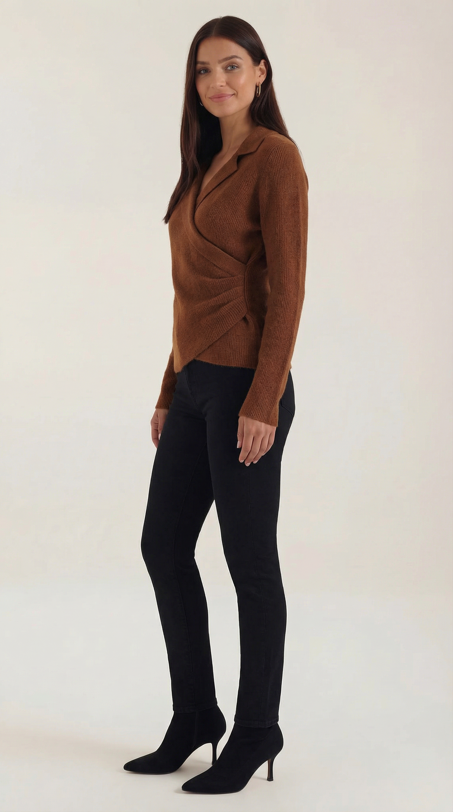 Pullover Damen mit Wickelausschnitt und Kragen