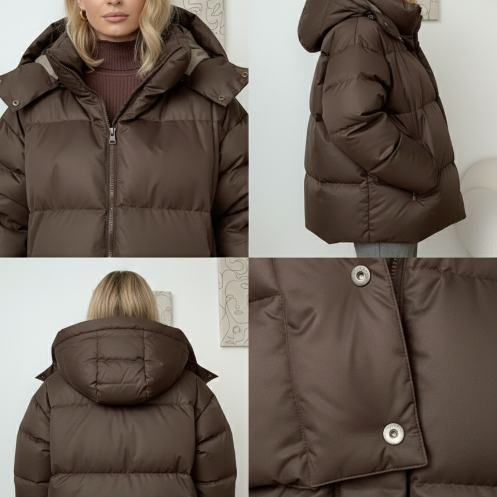 Winterjacke Damen Gesteppter Mantel mit Kapuze Winterdesign