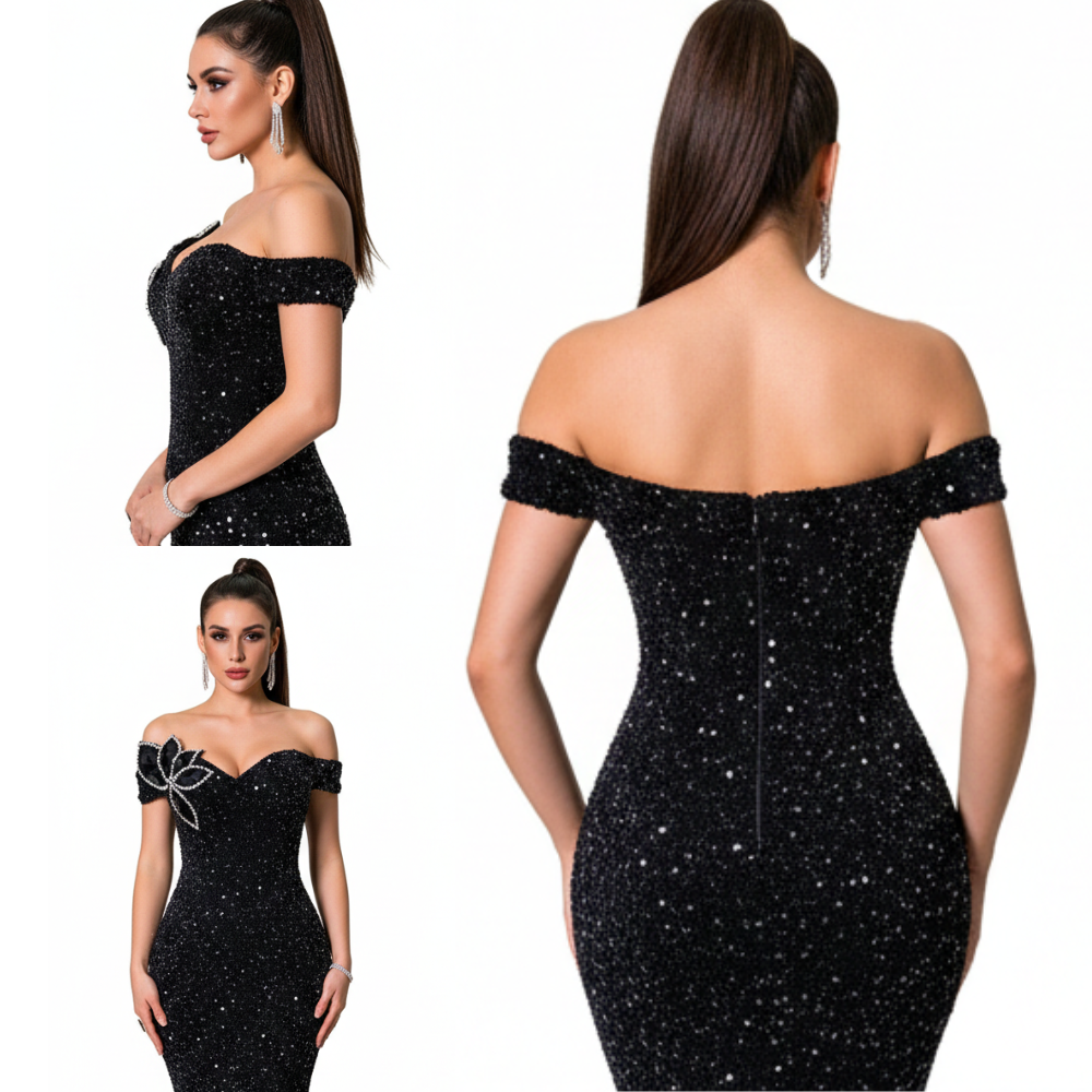 Abendkleid Damen Bodenlang mit eleganten Strassverzierungen