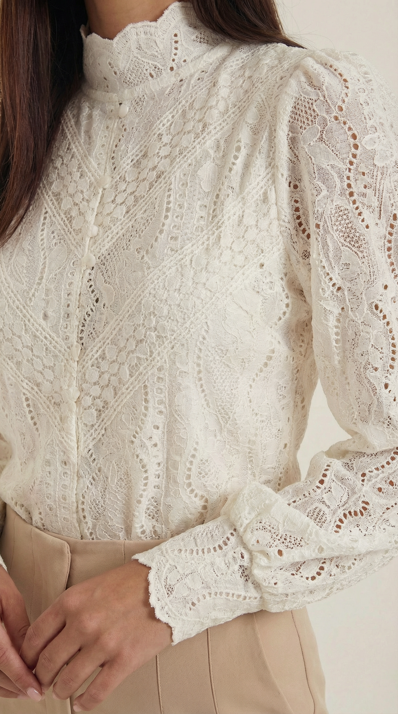 Bluse Damen mit langen Ärmeln und Stehkragen