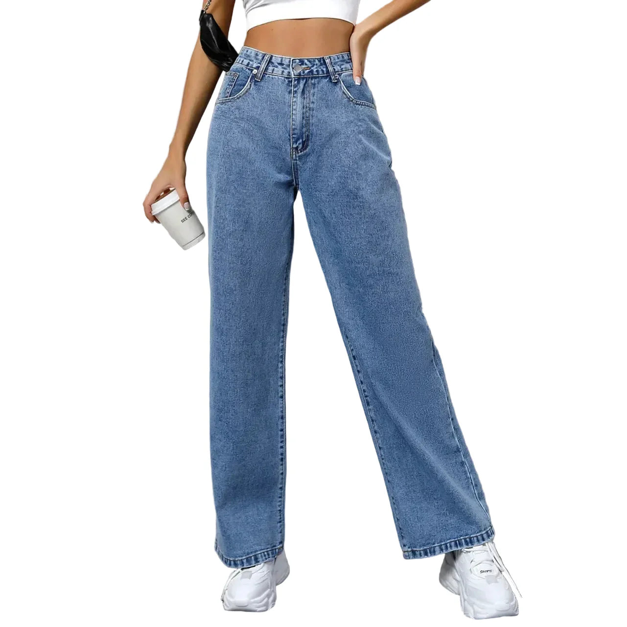 Damen Jeans Hohe Taille Gerades Bein