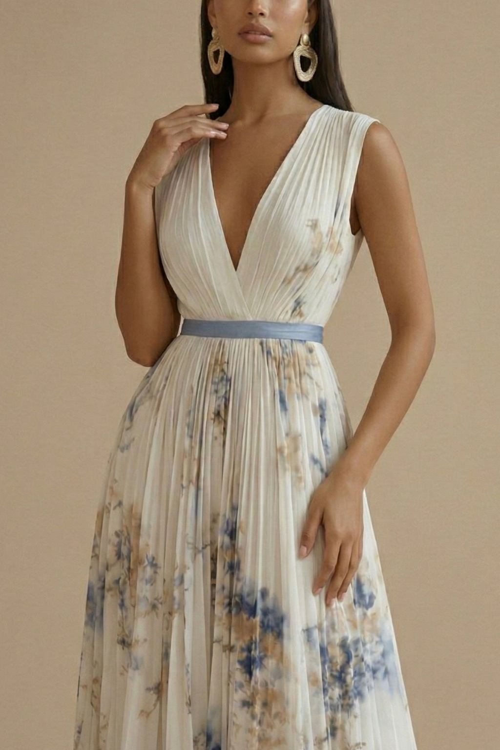 Damen Maxikleid Ärmellos V-Ausschnitt Sommerlicher Stil