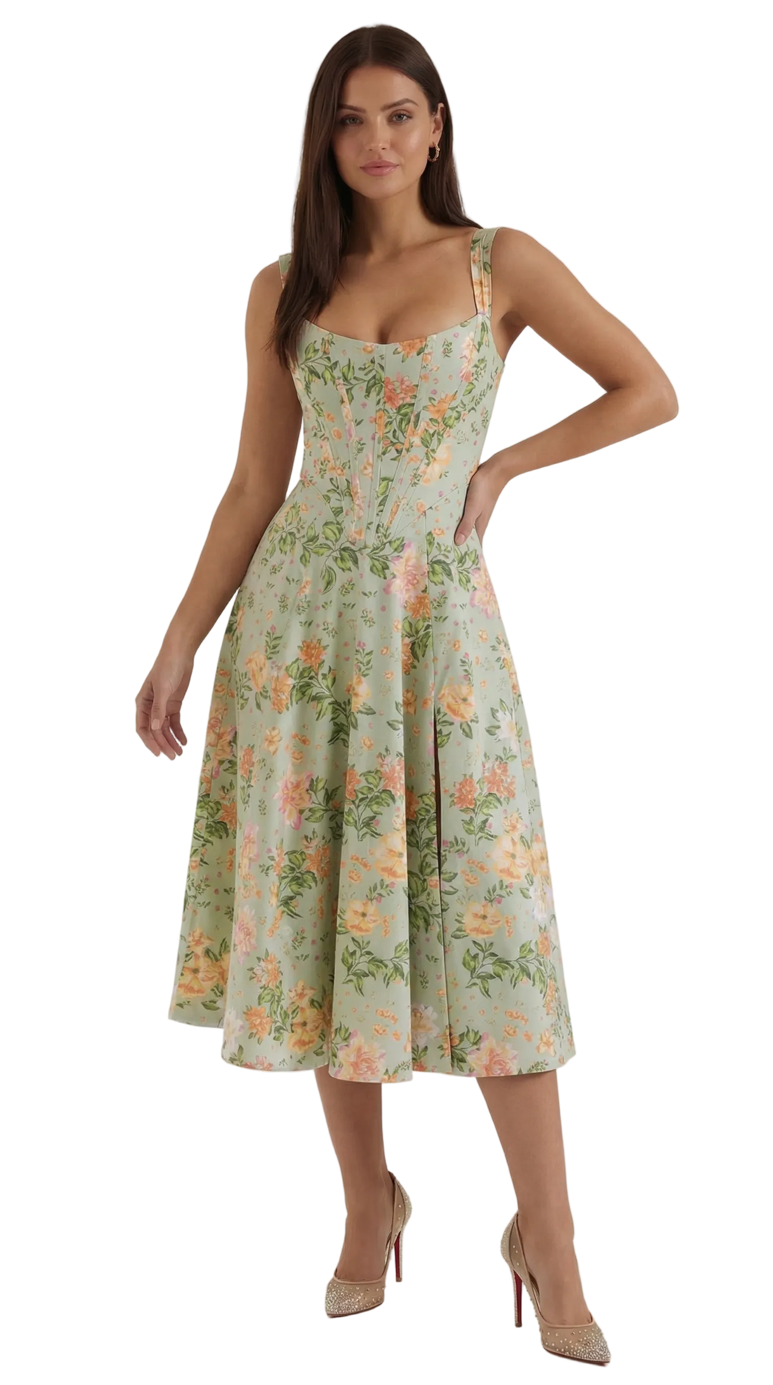 Damen Midikleid Herzausschnitt A-Linie Schnitt