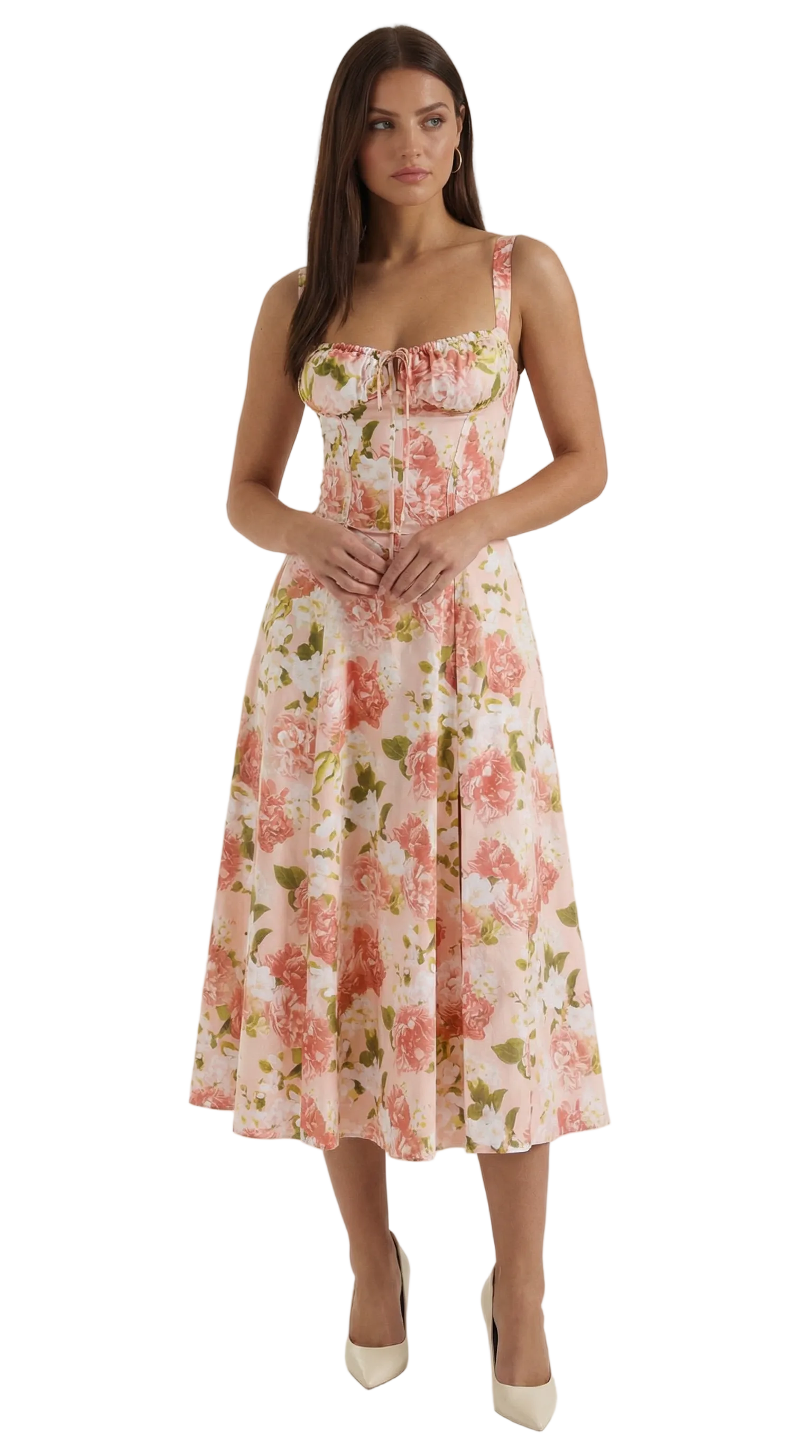 Damen Midikleid Herzförmiger Ausschnitt Schnürung