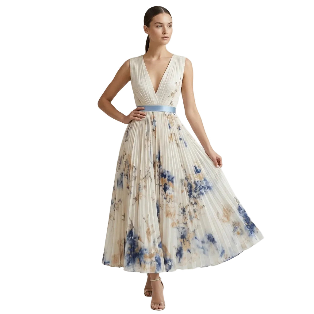 Damen Midikleid Ärmellos mit Taillenband Schnitt