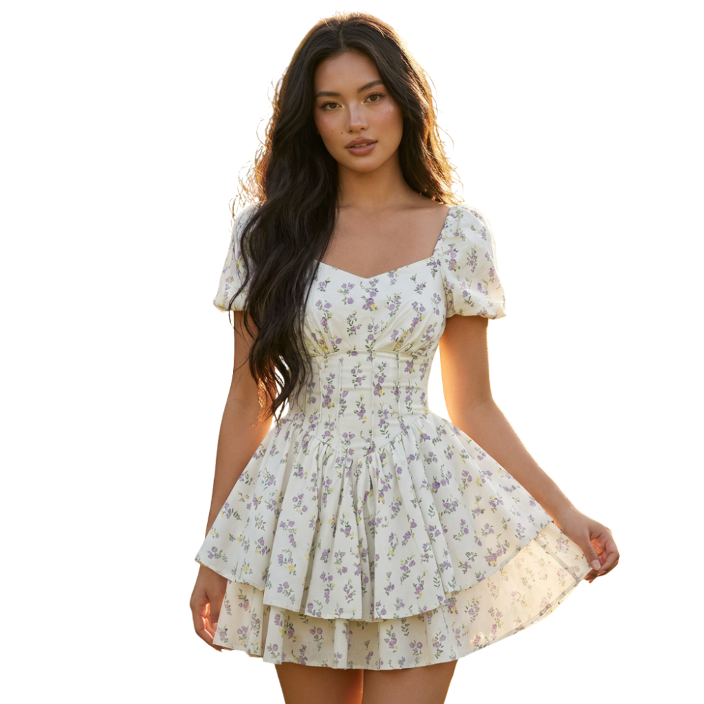 Damen Minikleid Herzförmiger Ausschnitt Femininer Stil