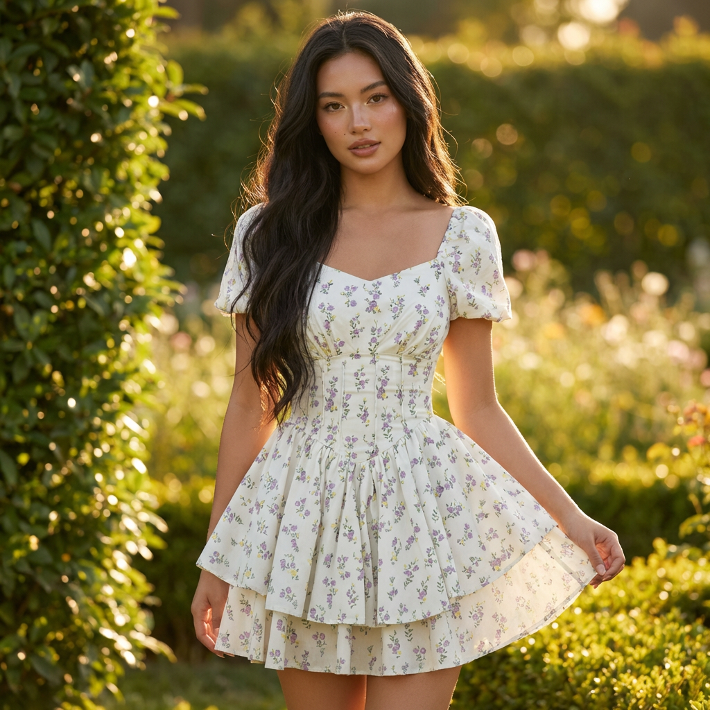 Damen Minikleid Herzförmiger Ausschnitt Femininer Stil