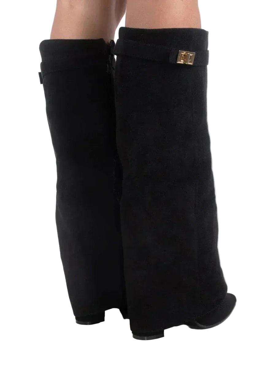 Damenstiefel Damen Veloursoptik mit goldfarbenen Akzenten