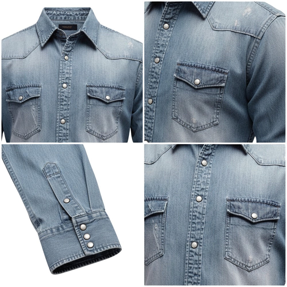 Herren Langarmhemd Schmale Passform Mit Taschen