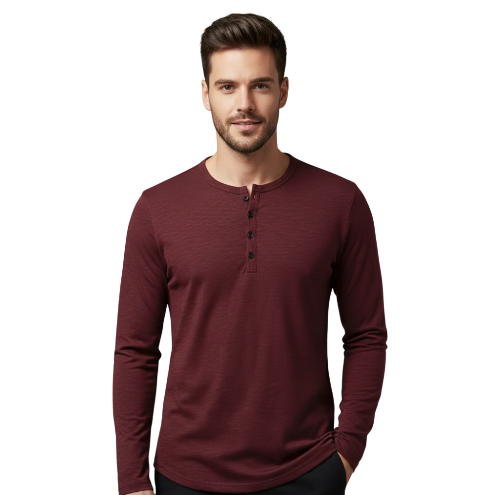 Herren Langarmshirt Mit Knopfleiste Rundhals