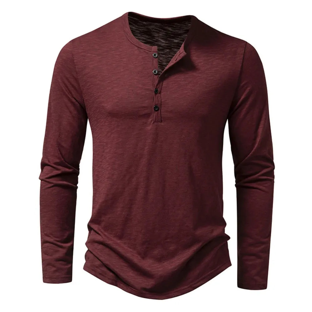 Herren Langarmshirt Mit Knopfleiste Rundhals
