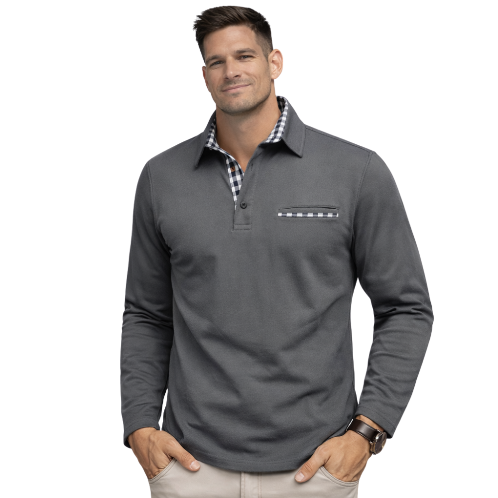 Herren Poloshirt Langarm mit Knopfleiste