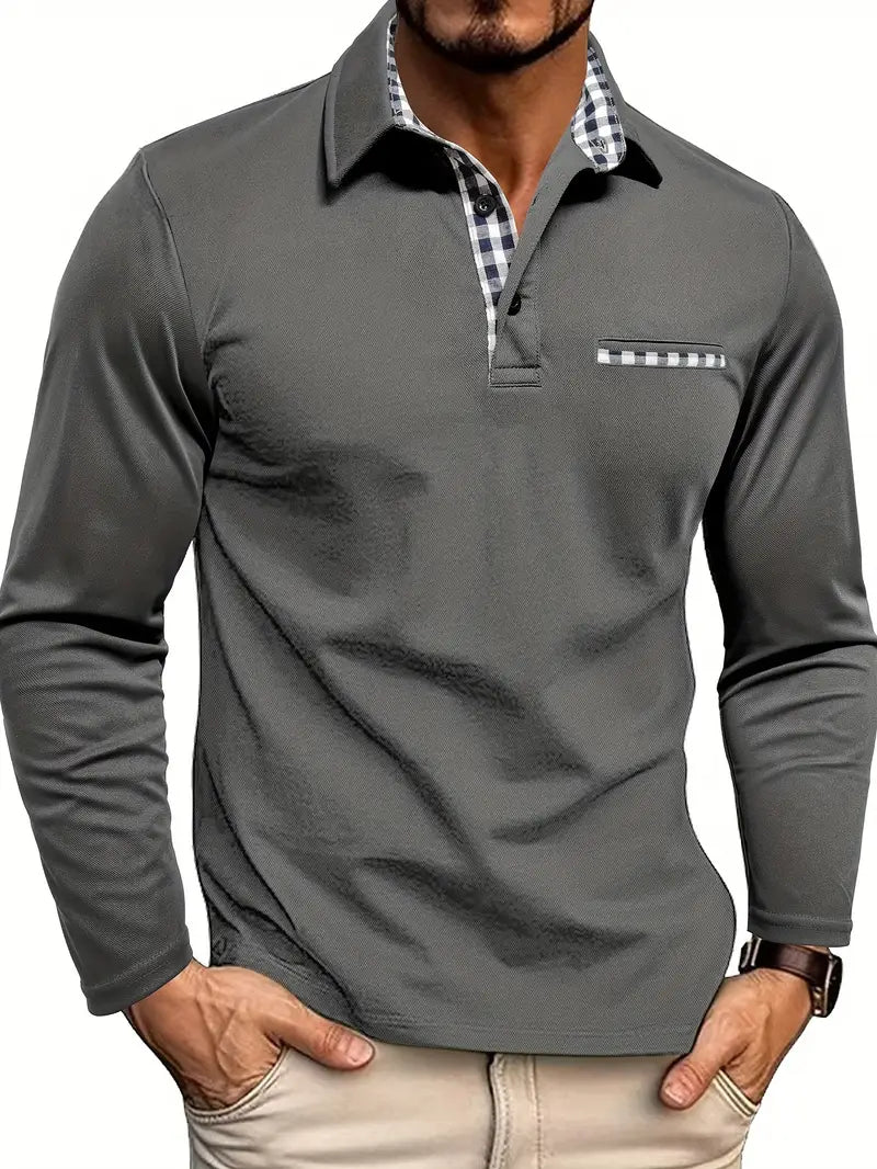 Herren Poloshirt Langarm mit Knopfleiste