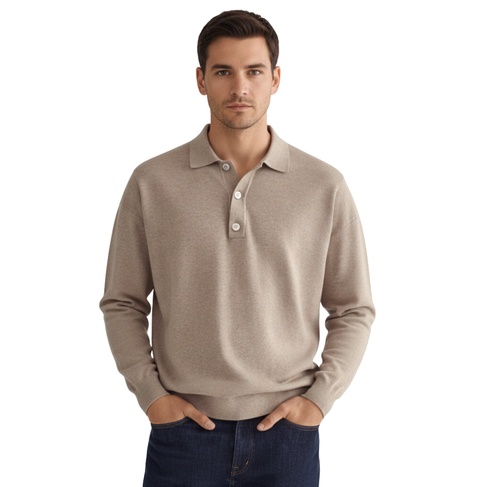 Herren Poloshirt Langarm Mit Knopfleiste