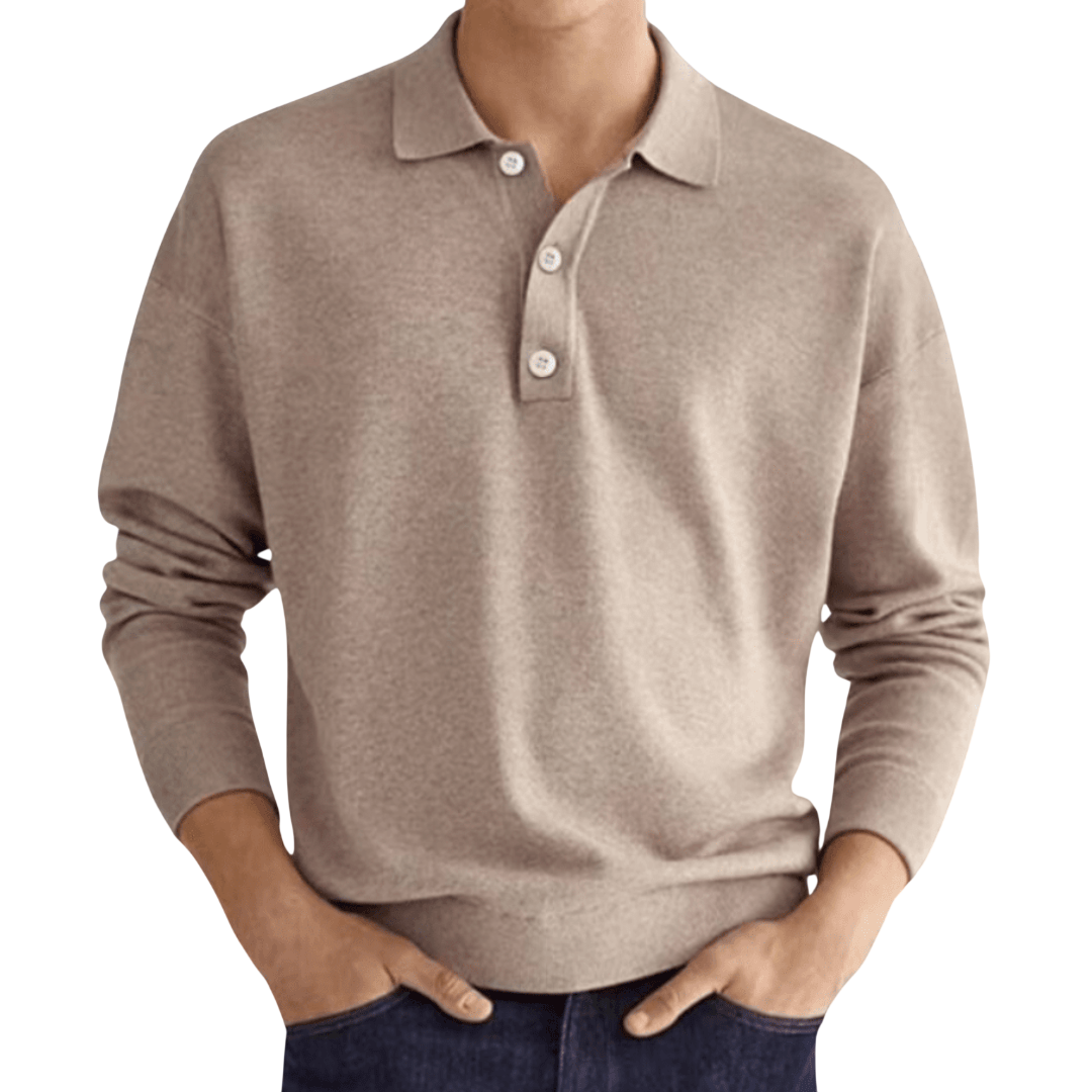 Herren Poloshirt Langarm Mit Knopfleiste