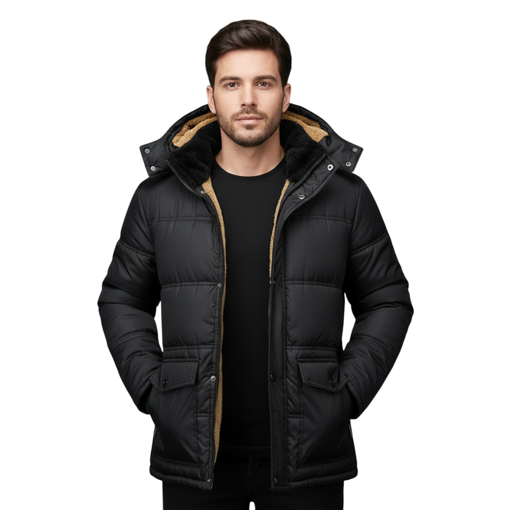 Winterjacke Herren Schmaler Schnitt Kapuze Reißverschluss