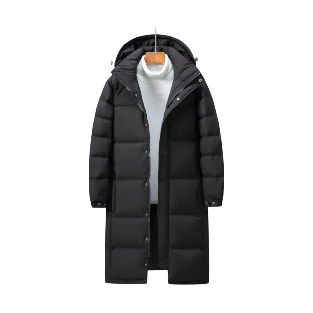 Steppjacke Herren Lang Knopfverschluss Kapuzendesign