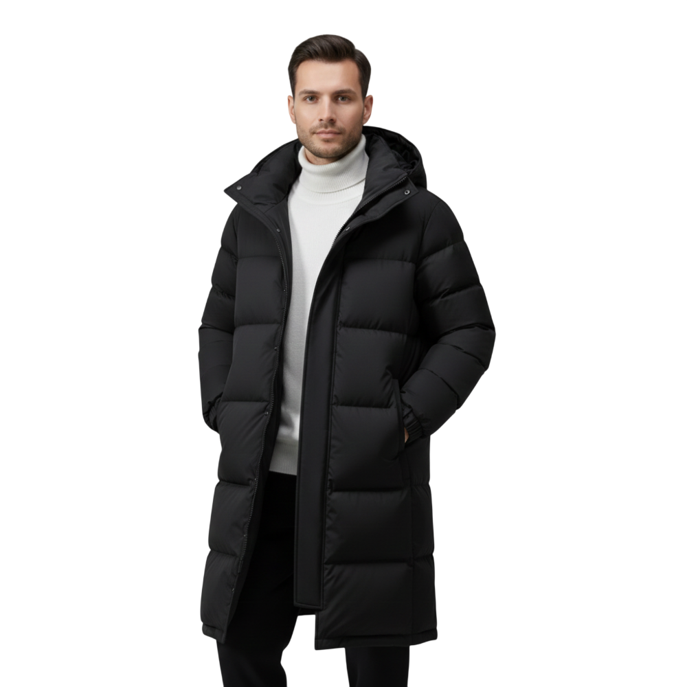 Steppjacke Herren Lang Knopfverschluss Kapuzendesign