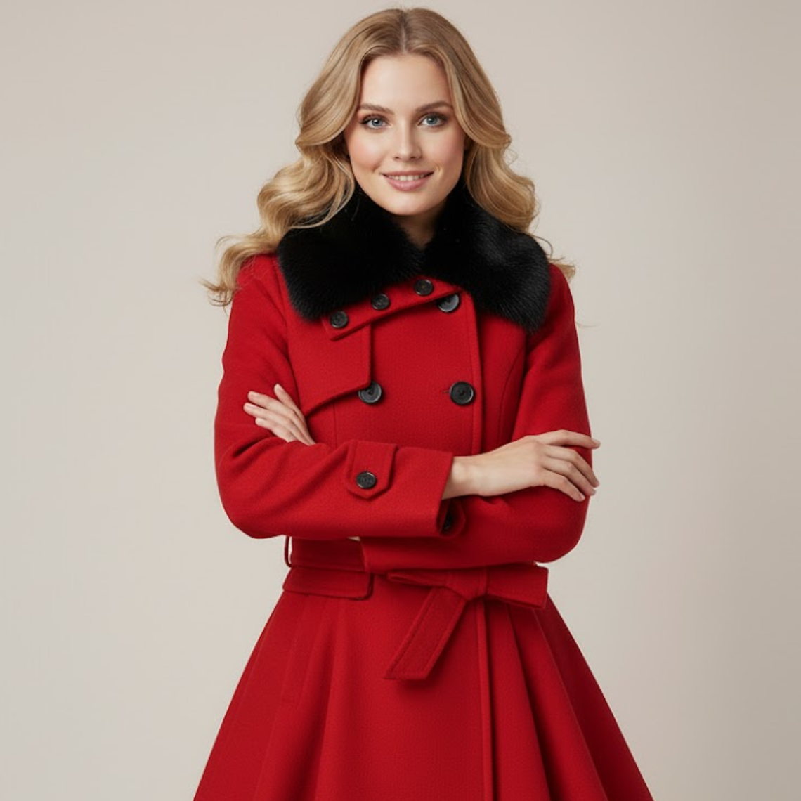 Mantel Damen Zweireihig Mit Bindegürtel