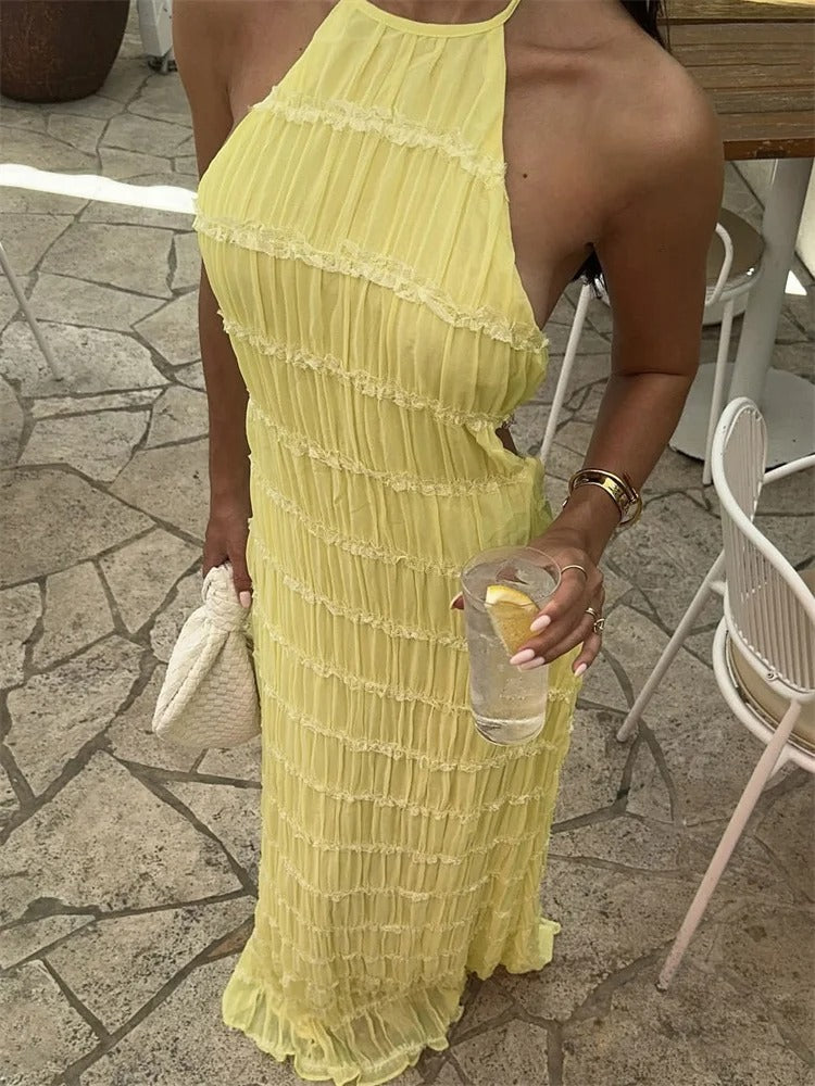 Maxikleid Damen Neckholder Offener Rücken Eleganter Stil