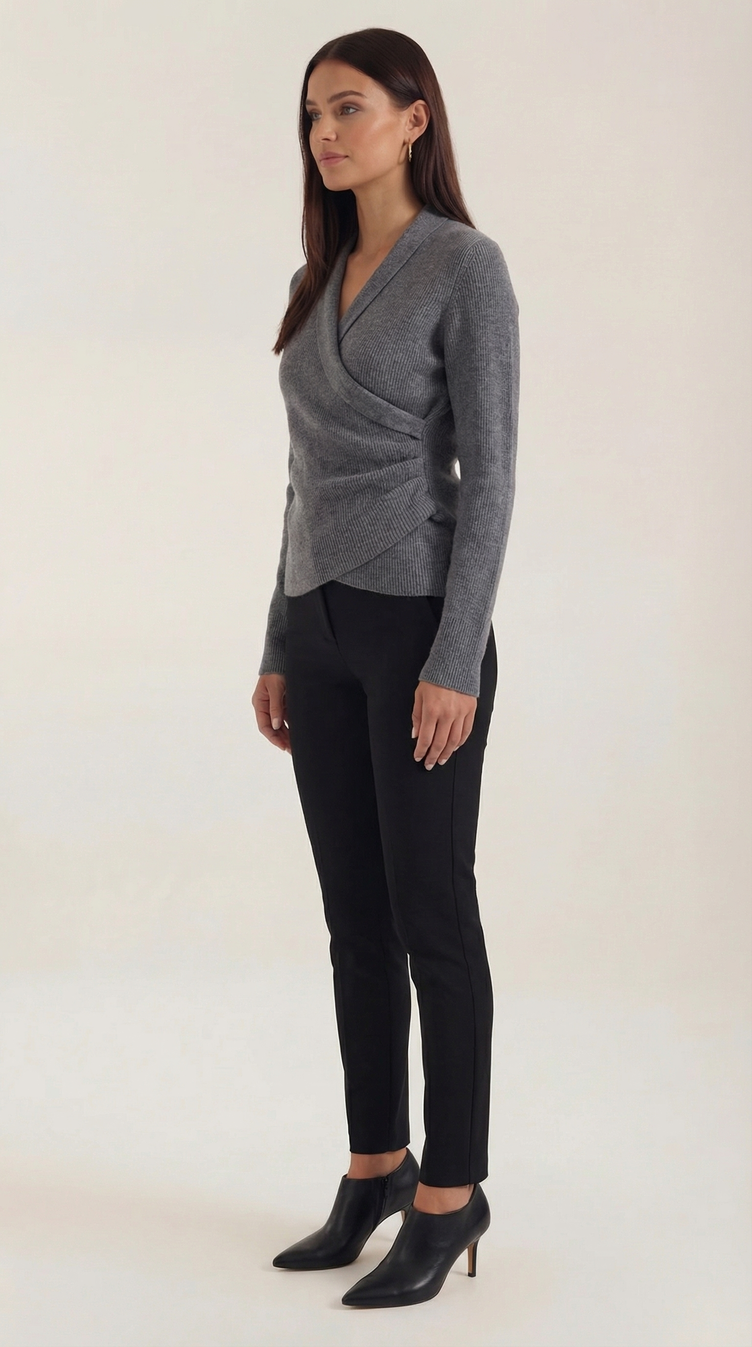 Pullover Damen mit Wickelausschnitt und Kragen