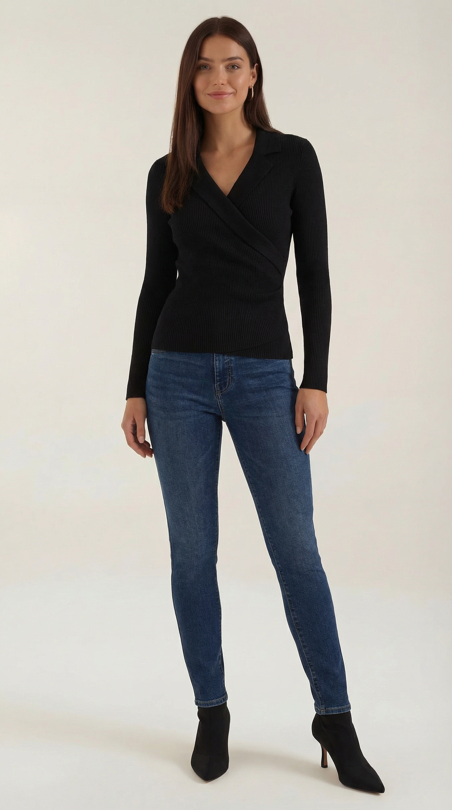 Pullover Damen mit Wickelausschnitt und Kragen