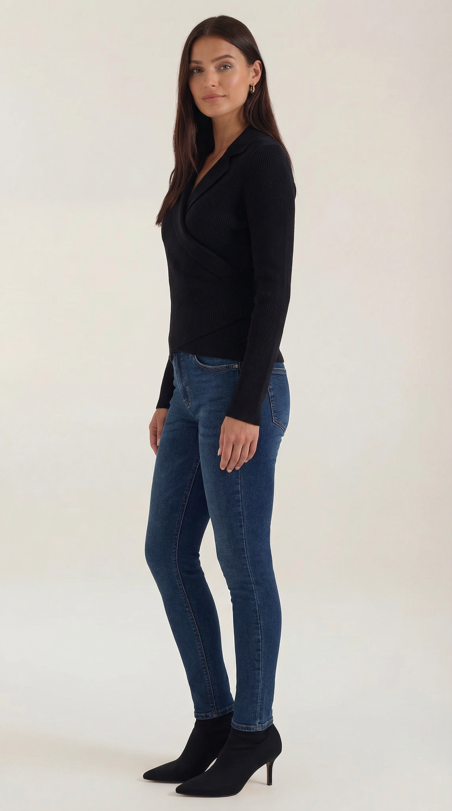 Pullover Damen mit Wickelausschnitt und Kragen