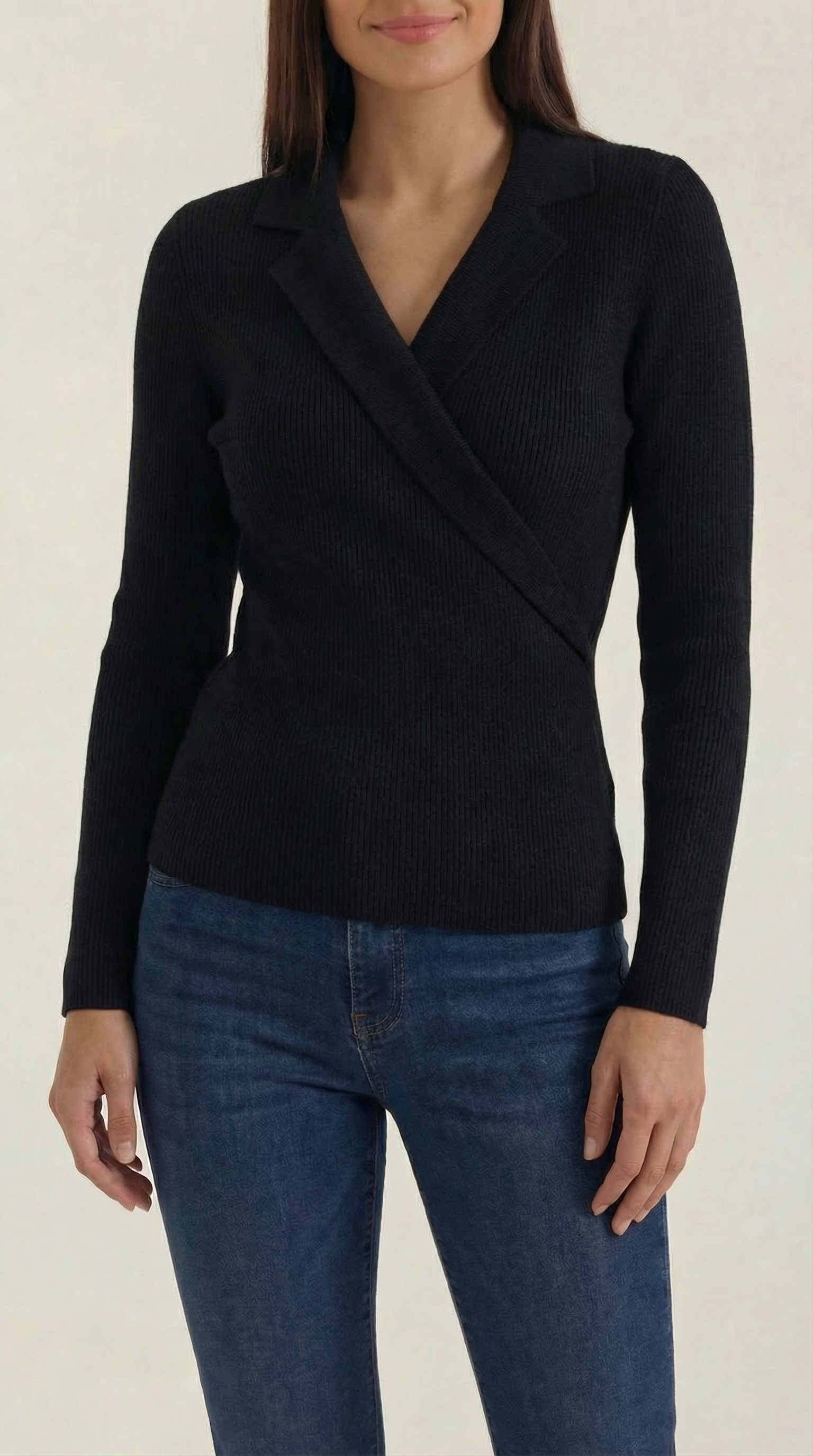 Pullover Damen mit Wickelausschnitt und Kragen