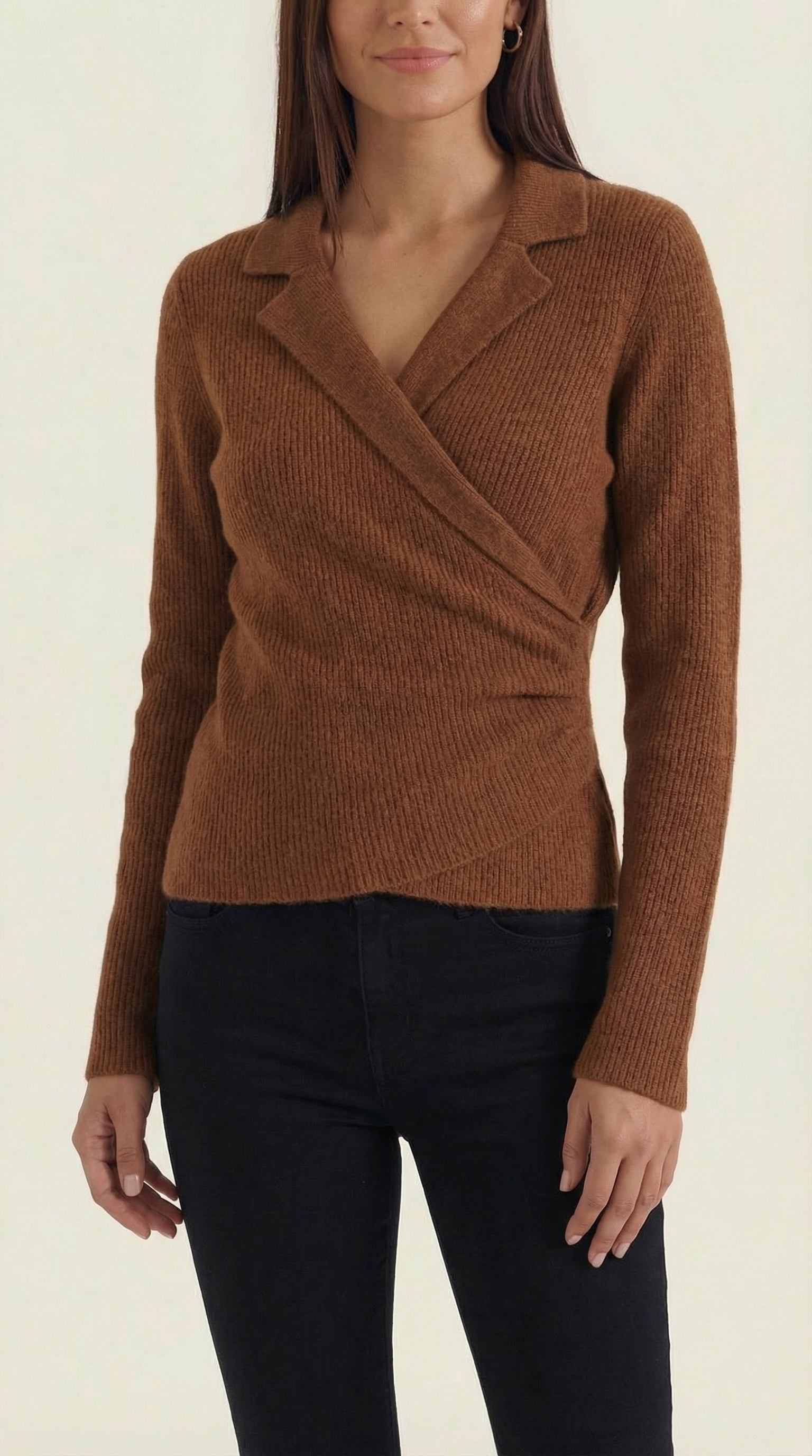 Pullover Damen mit Wickelausschnitt und Kragen