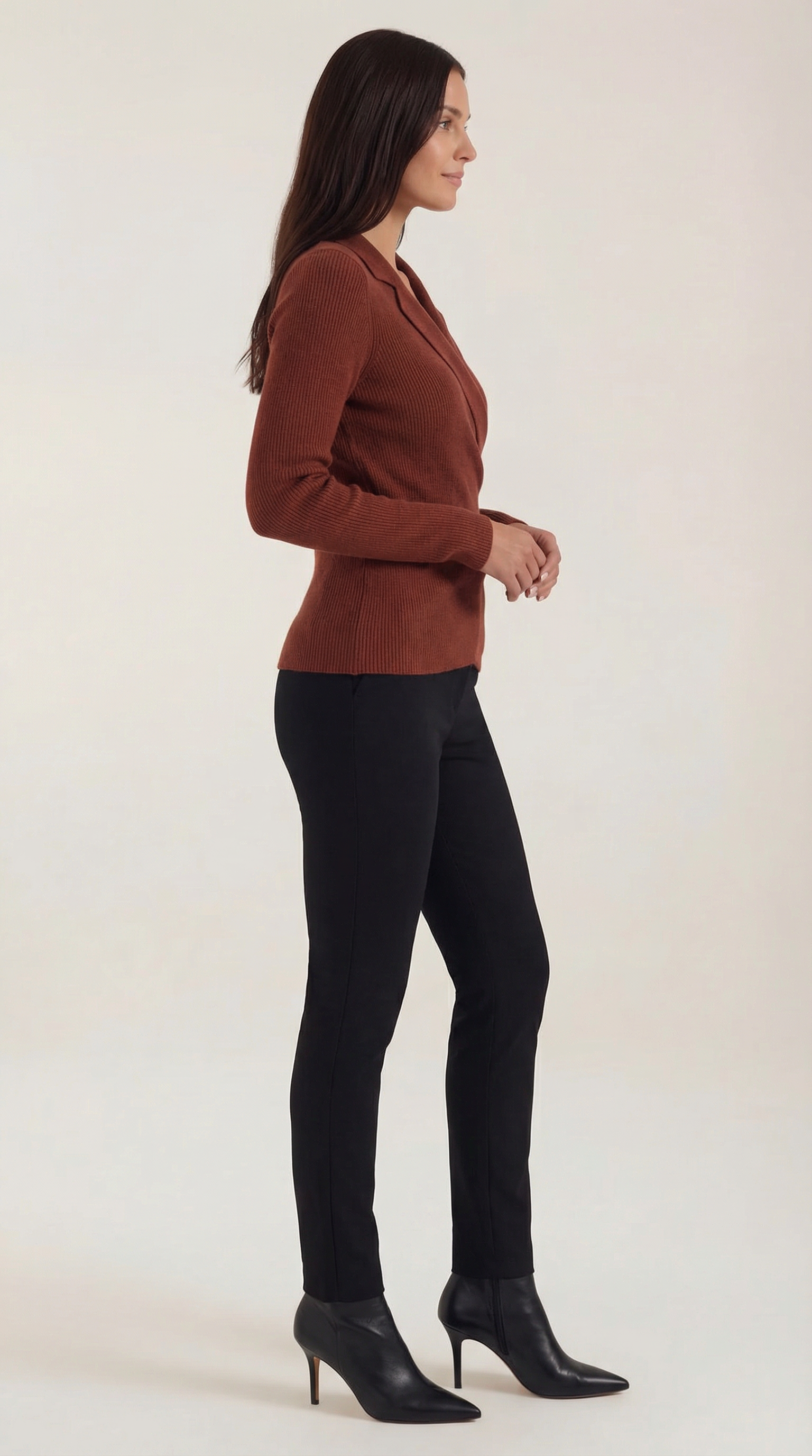 Pullover Damen mit Wickelausschnitt und Kragen